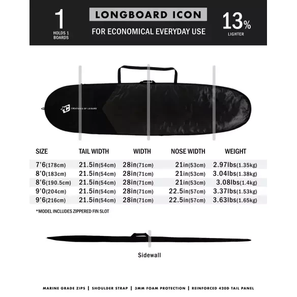 boardbag Longboard Shortboard Lite Black