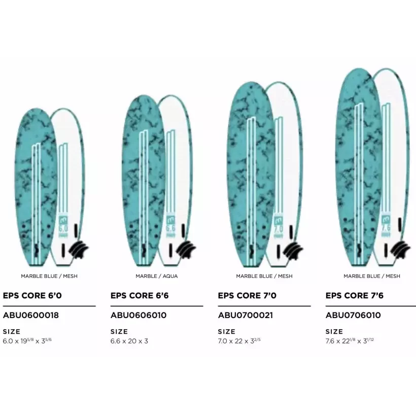 Tabelle von surf soft board MDNS Eps Core