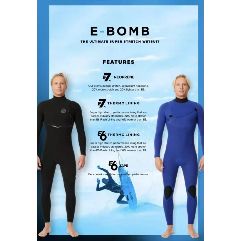 3/2mm Rip Curl E-Bomb Wetsuit Zip Free Black