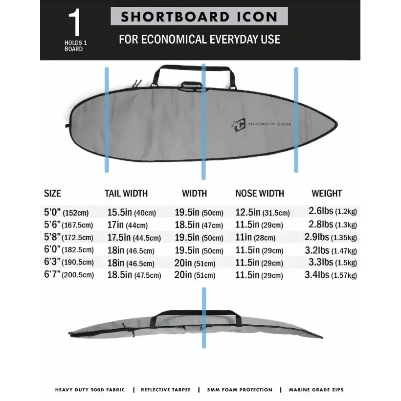 Housse Creatures Shortboard Icon Lite Silver Black