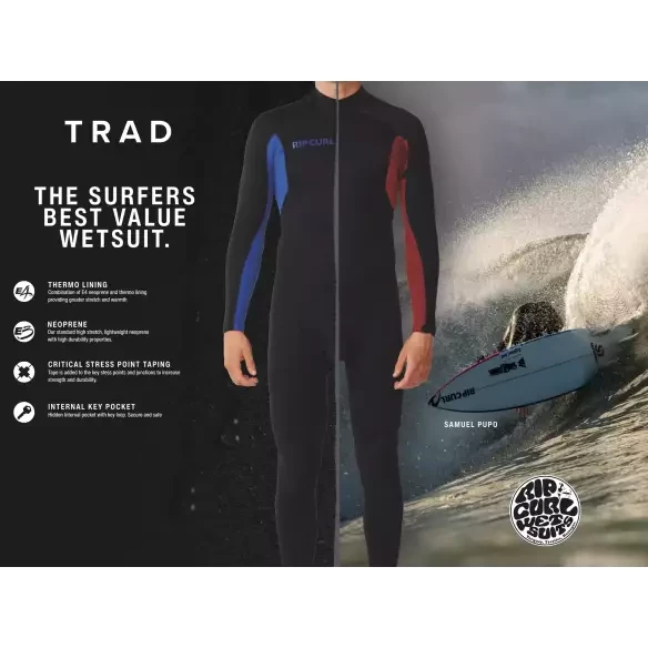 Shorty Rip Curl Trad Flat Lock Back Zip 2/2mm Nero