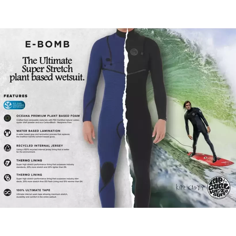 4/3mm Rip Curl E-Bomb Zip Free Wetsuit Black